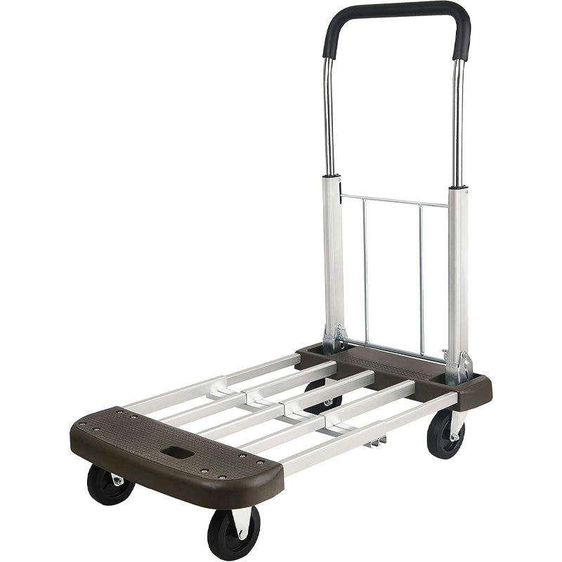 330 lbs Capacity Folding Hand Cart Aluminum Platform Cart Foldable Push Cart with Polyurethane Mute Wheel