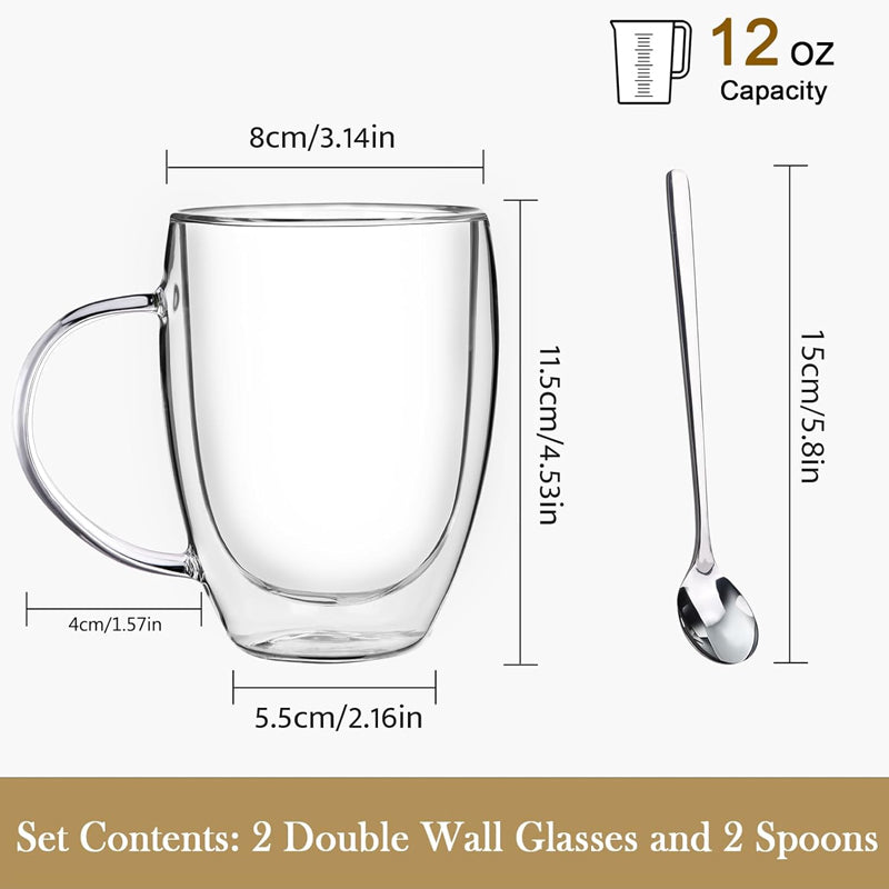 Double Wall Coffee Glass Clear Coffee Mugs with Handle Insulated Glass Coffee Mugs