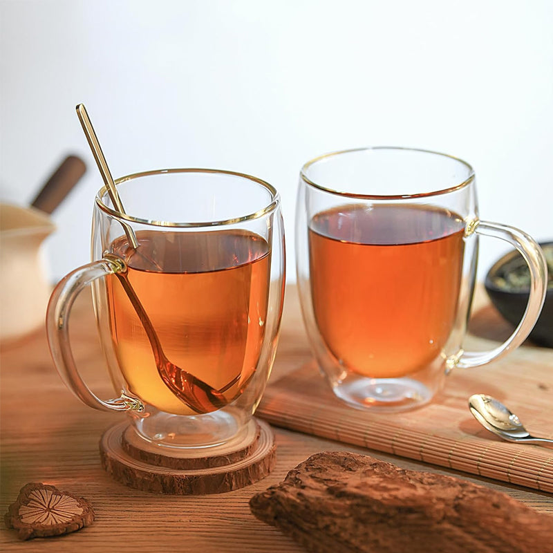 Double Wall Coffee Glass Clear Coffee Mugs with Handle Insulated Glass Coffee Mugs