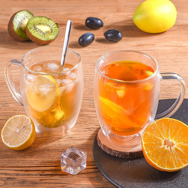 Double Wall Coffee Glass Clear Coffee Mugs with Handle Insulated Glass Coffee Mugs