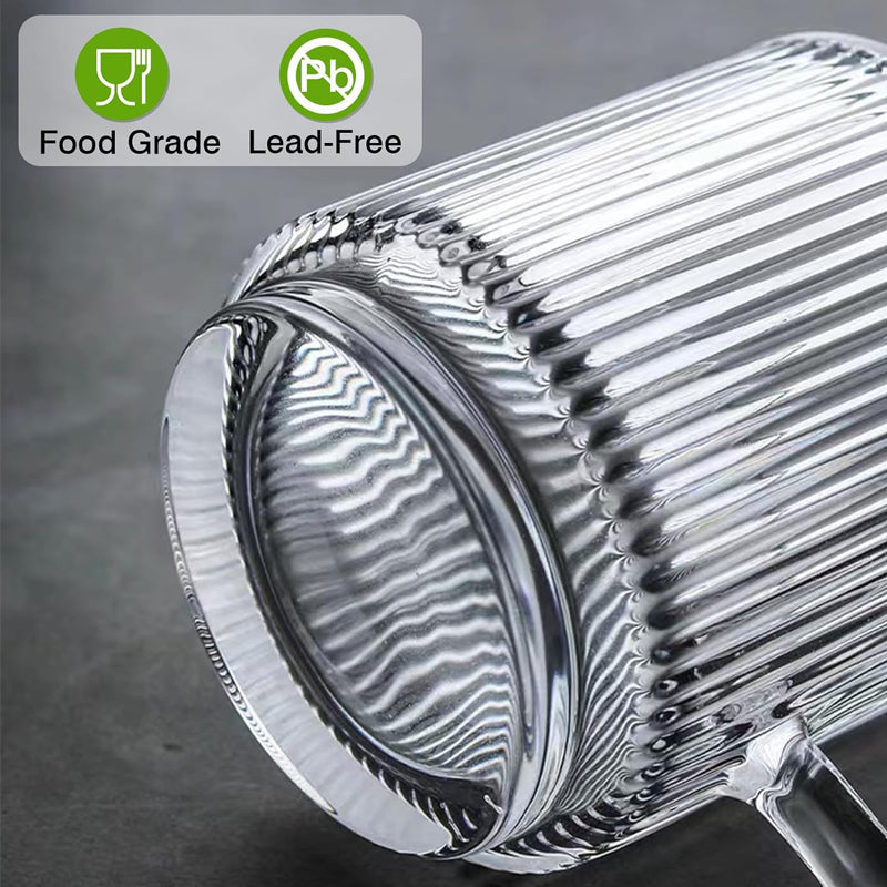 Glass Coffee Mugs with Handle and Spoon 350ml Coffee Glass with Bamboo Lid for Hot/Cold Beverages