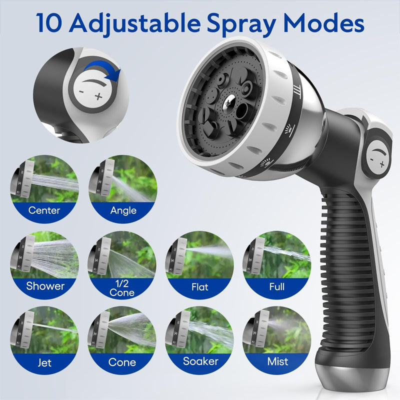 100' x 1/2" Retractable Garden Hose Reel with 10-Pattern Nozzle 180° Swivel Wall-Mounted Hose Reel