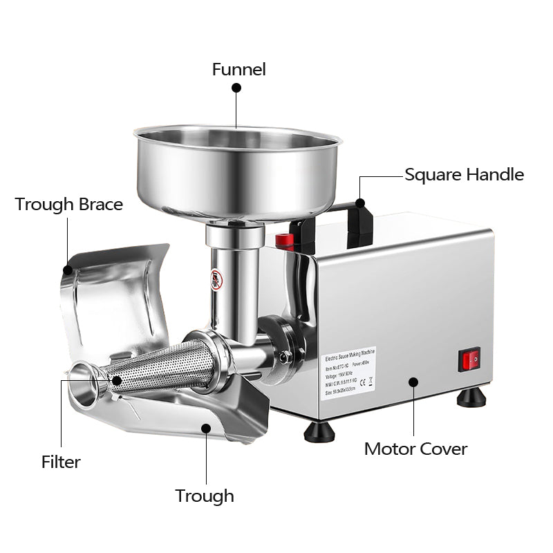 450W Electric Tomato Strainer Stainless Steel Tomato Milling Machine Commercial Food Squeezer