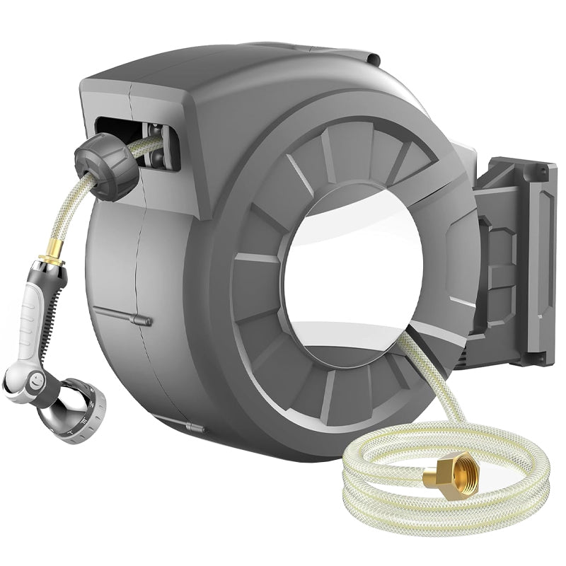 125' x 1/2" Retractable Hose Reel Wall Mounted Hose Reel 180°Swivel Bracket Garden Hose Reel
