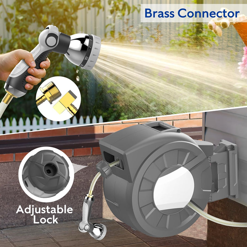 125' x 1/2" Retractable Hose Reel Wall Mounted Hose Reel 180°Swivel Bracket Garden Hose Reel