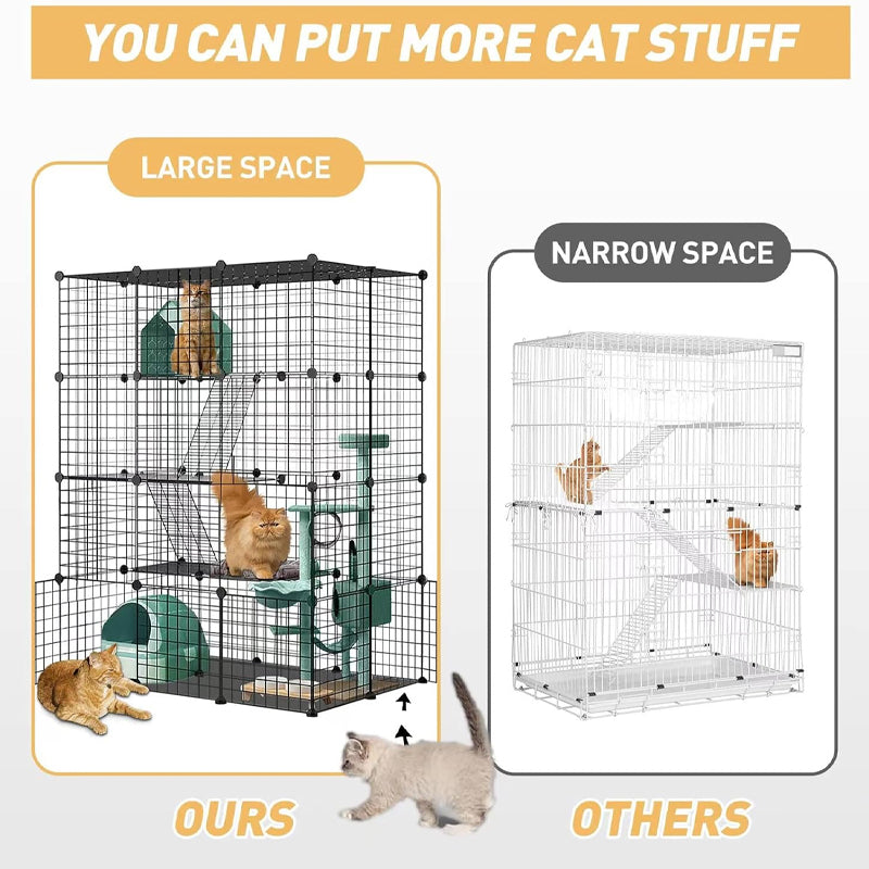 4-Tier Large Cat Cage 41 x 27 x 55 inch Indoor DIY Metal Playpen Detachable Enclosure for 1-4 Cats