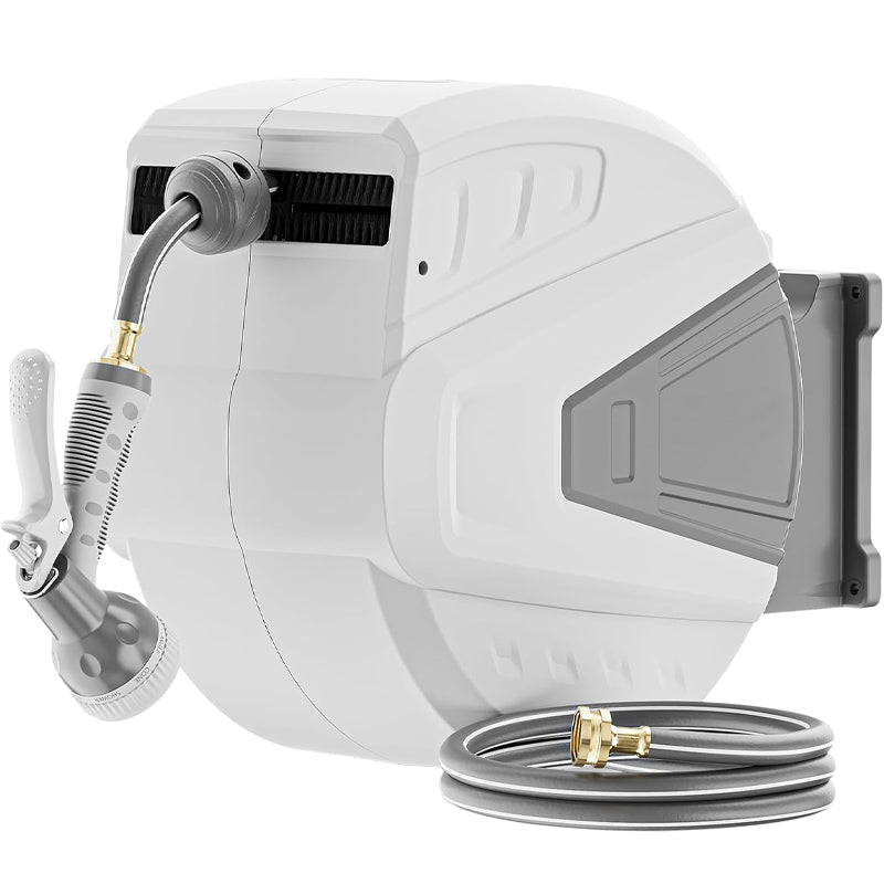 130' x 1/2" Hose Reel Retractable Garden Water Hose Reel with 9- Function Sprayer Nozzle