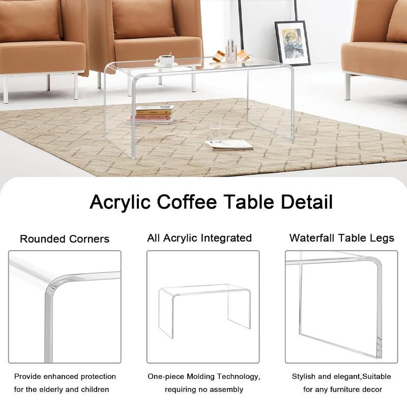 Acrylic Coffee Table Clear Acrylic End Table 32" x 16" x 16" x 3/5'' Thick Table for Living Room