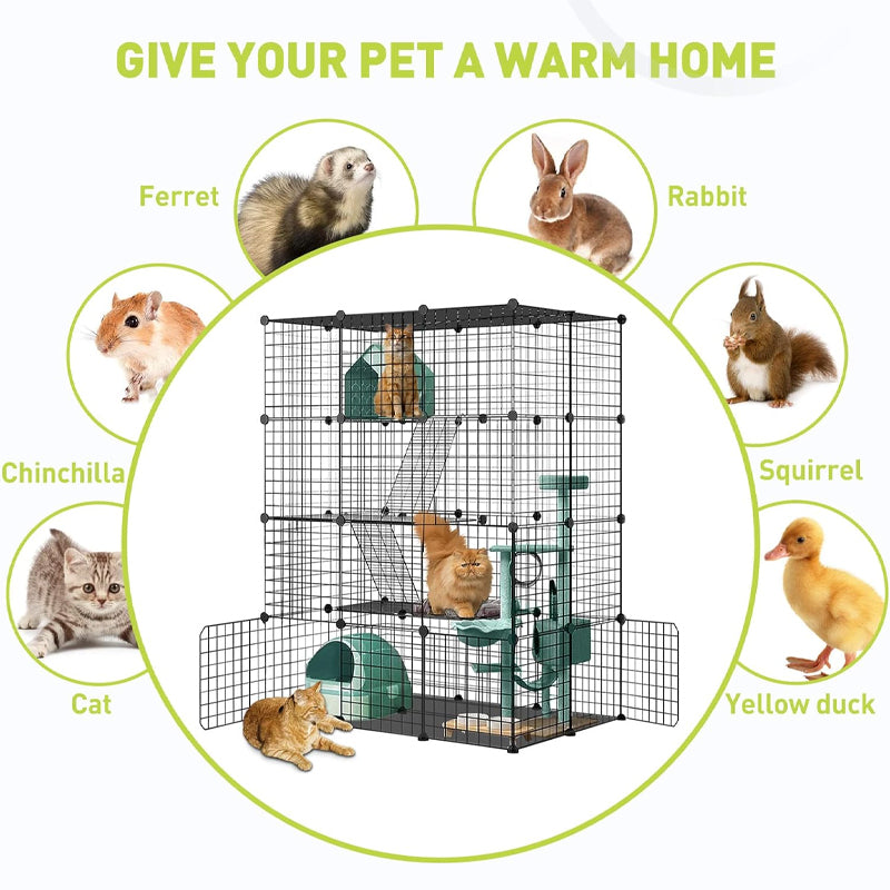 4-Tier Large Cat Cage 41 x 27 x 55 inch Indoor DIY Metal Playpen Detachable Enclosure for 1-4 Cats