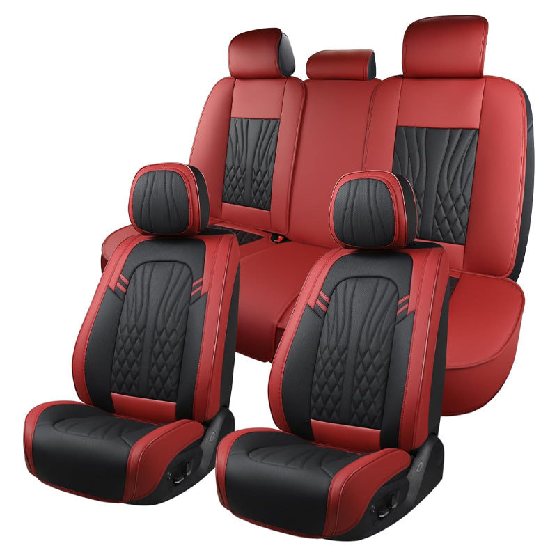 Wine Red Leather Car Seat Covers Full Set Waterproof Car Seat Protectors 5 Seats Fit Most Cars