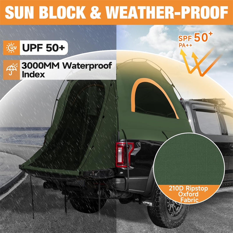 6.4-6.7ft Truck Bed Tent PU3000 Waterproof Pickup Truck Tent Double Layer Windows Truck Tent
