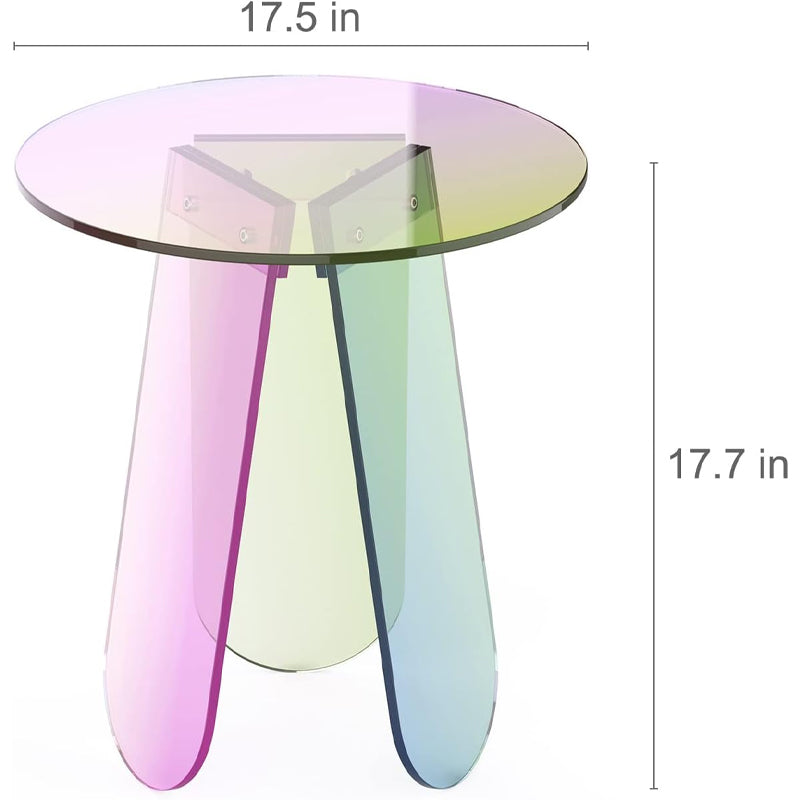 Round Side Table Iridescent Acrylic Coffee Table Modern Accent Table Colorful Table for Bed Room Living Room