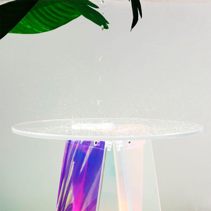 Round Side Table Iridescent Acrylic Coffee Table Modern Accent Table Colorful Table for Bed Room Living Room