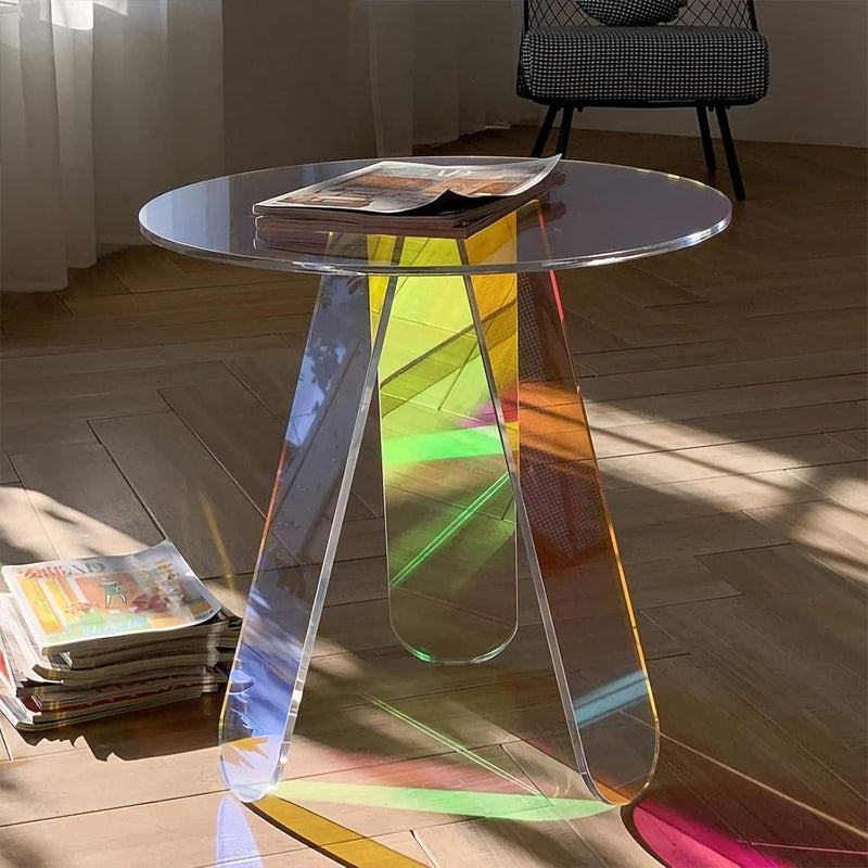 Round Side Table Iridescent Acrylic Coffee Table Modern Accent Table Colorful Table for Bed Room Living Room