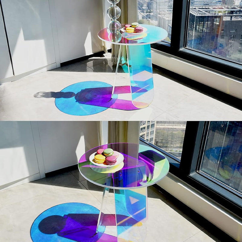 Round Side Table Iridescent Acrylic Coffee Table Modern Accent Table Colorful Table for Bed Room Living Room