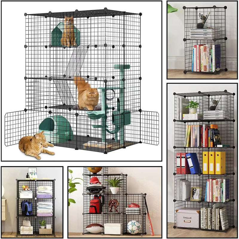 4-Tier Large Cat Cage 41 x 27 x 55 inch Indoor DIY Metal Playpen Detachable Enclosure for 1-4 Cats