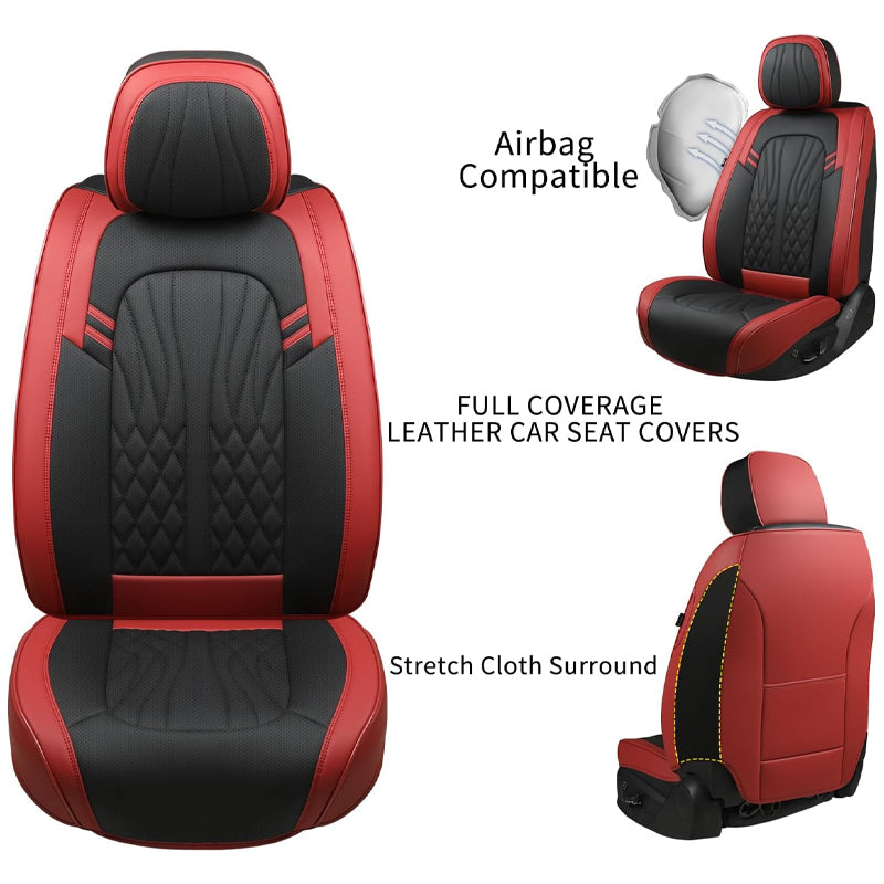 Wine Red Leather Car Seat Covers Full Set Waterproof Car Seat Protectors 5 Seats Fit Most Cars
