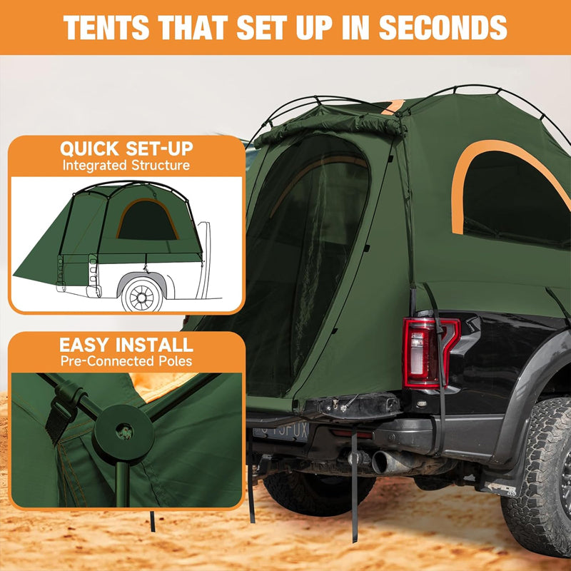 6.4-6.7ft Truck Bed Tent PU3000 Waterproof Pickup Truck Tent Double Layer Windows Truck Tent