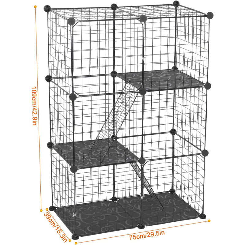 3-Tier Cat Cage Indoor Cat Enclosure DIY Pet Playpen Detachable Metal Wire Cat Kennel Kitten Cage House