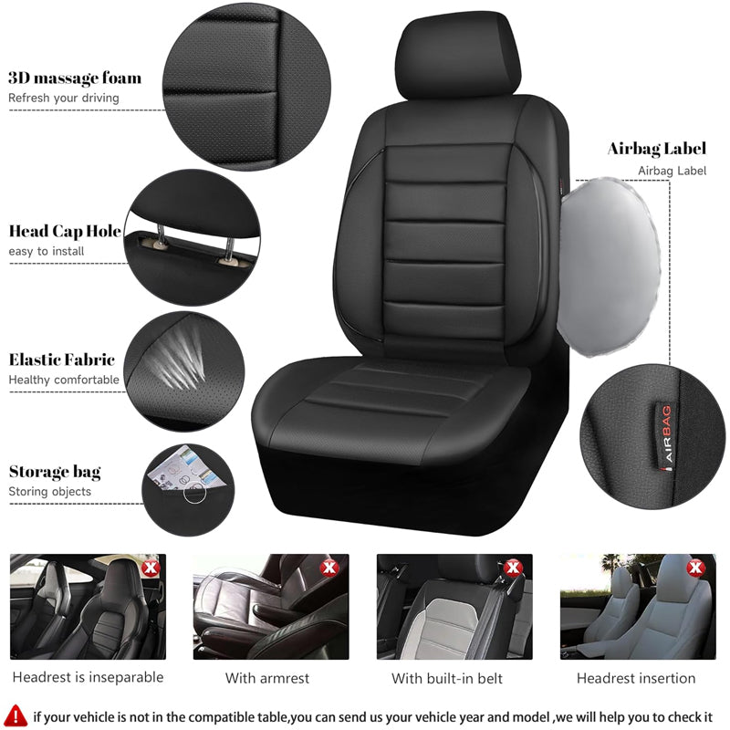 Leather Seat Covers Water Resistant 3D Foam Back Support Universal Car Seat Covers Full Set Seats