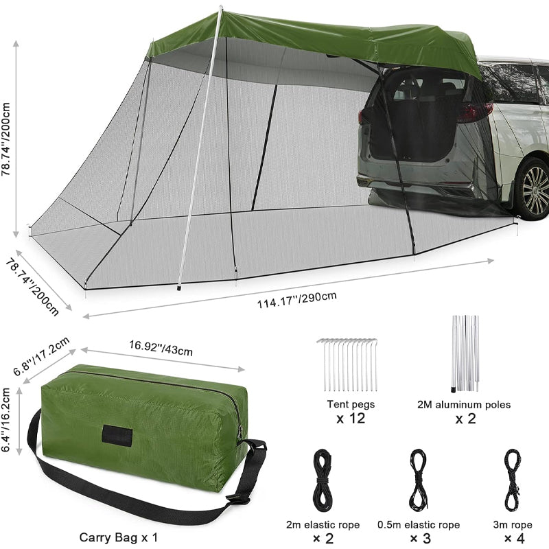 Car Awning with Mosquito Net Cars SUVs MVPs Sun Shelter Portable Shade Canopy Outdoor Camping
