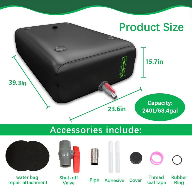 240L/63 Gallon Water Storage Bladder with Water Level Indicator PVC Water Tank Water Bag