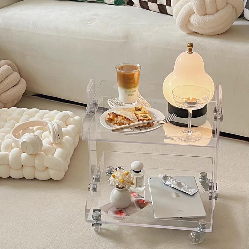 Acrylic Cart 2 Tier Utility Cart Rolling Storage Cart Acrylic Bedside Table Clear Acrylic Cart