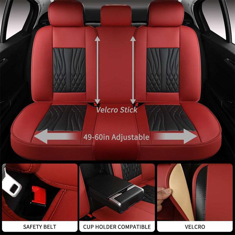 Wine Red Leather Car Seat Covers Full Set Waterproof Car Seat Protectors 5 Seats Fit Most Cars