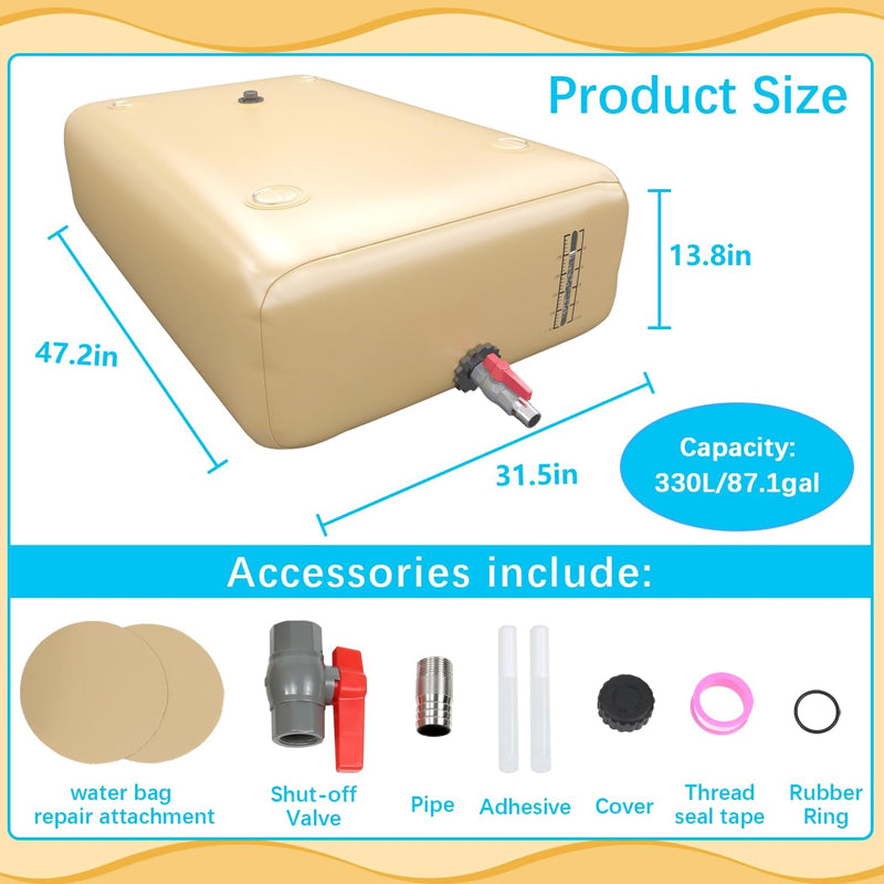 87 Gallon/330L Water Storage Bladder PVC Foldable Water Bladder Emergency Water Tank Water Bag