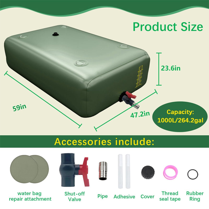 264 Gallon/1000L Large Capacity Foldable Water Storage Bladder Portable Emergency Water Bag