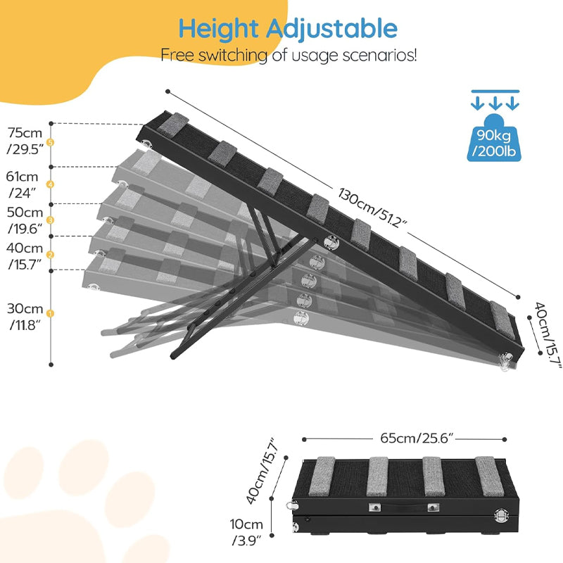 Dog Ramp 51.2" Long Foldable Dog Ramp Adjustable from 11.8" to 29.5" Portable Dog Ramp