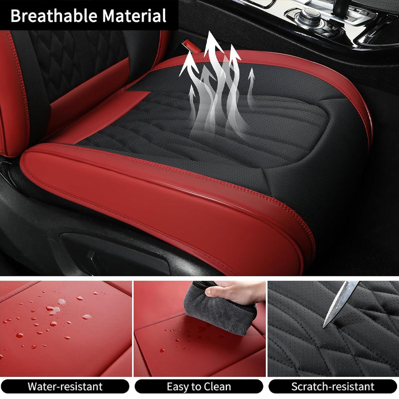 Wine Red Leather Car Seat Covers Full Set Waterproof Car Seat Protectors 5 Seats Fit Most Cars