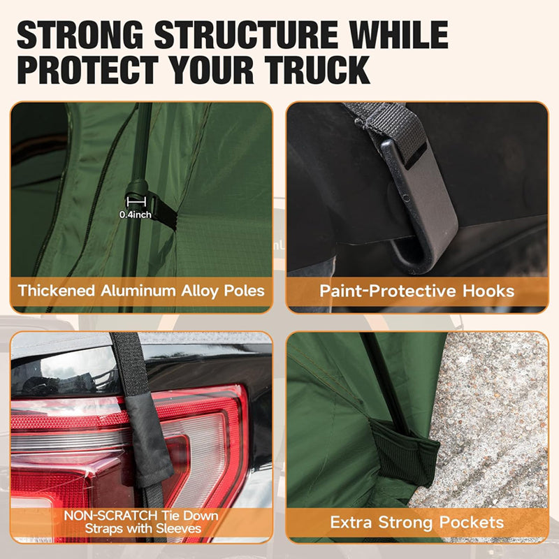 6.4-6.7ft Truck Bed Tent PU3000 Waterproof Pickup Truck Tent Double Layer Windows Truck Tent