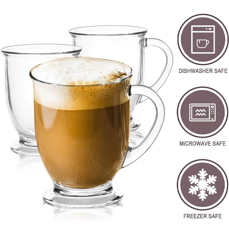 450ml/15oz Coffee Glass Clear Coffee Cup with Handle for Latte Cappuccino Hot Beverages