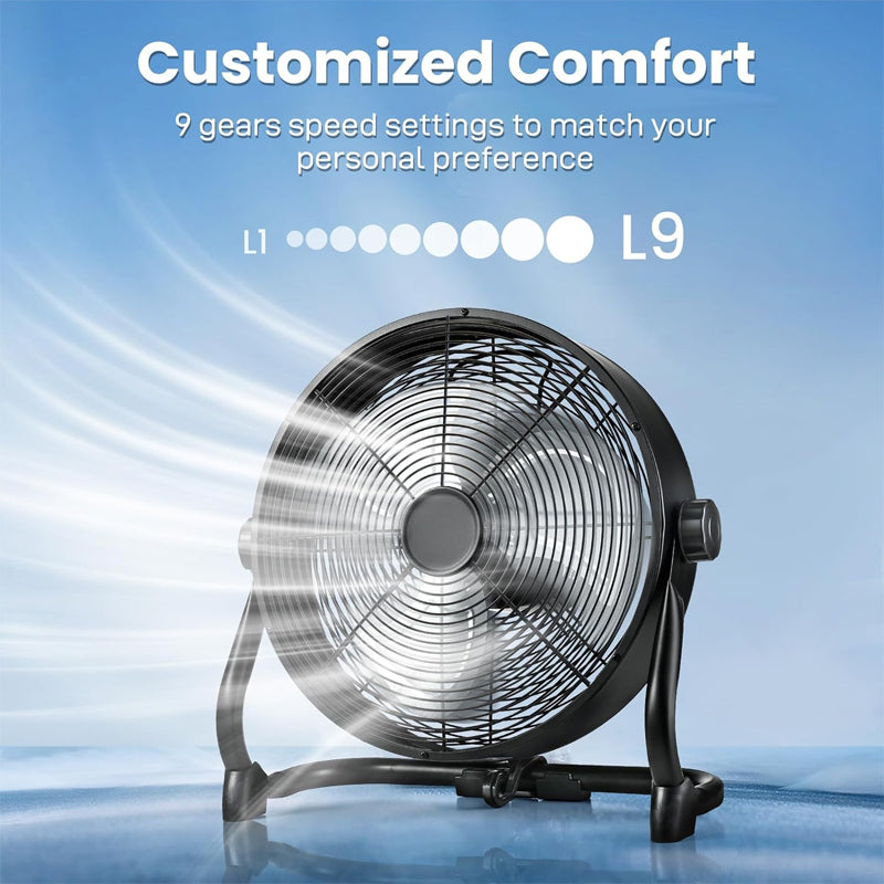 12" Cordless Fan Portable Rechargeable Cordless Fan 360° Tilt Industrial Heavy Duty Floor Fan