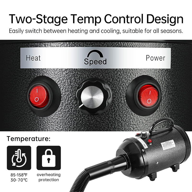 4.3HP/3200W Dog Dryer Stepless Adjustable Speed Dog Blow Dryer with 4 Nozzles