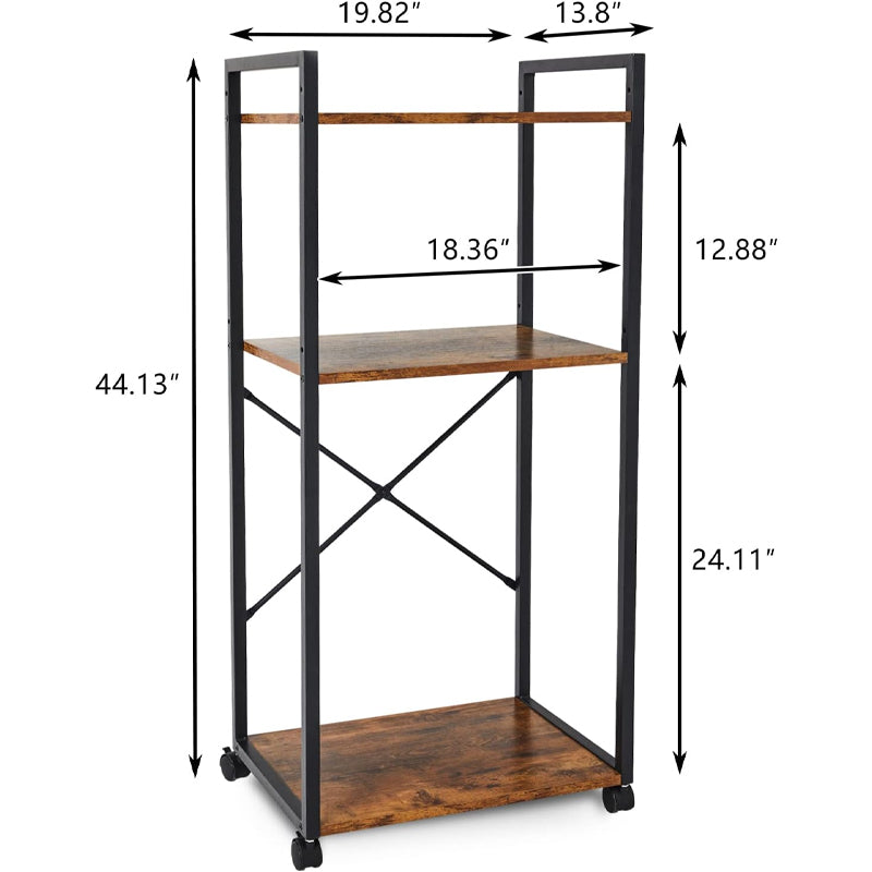 3 Tier Printer Stand with Wheels Height Adjustable Storage Shelf for Home Office Organization