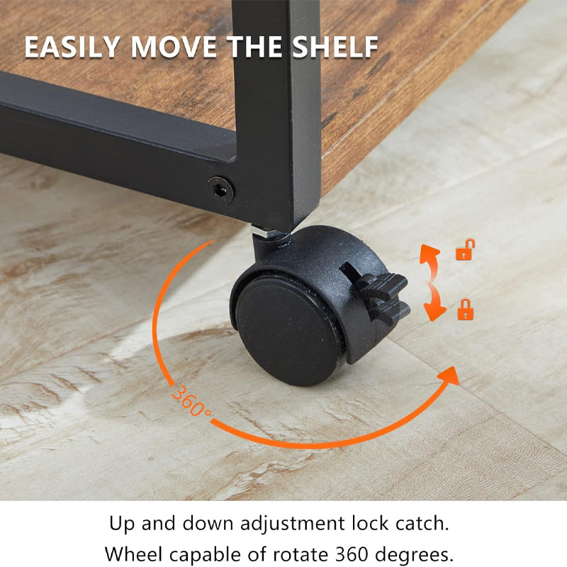 3 Tier Printer Stand with Wheels Height Adjustable Storage Shelf for Home Office Organization