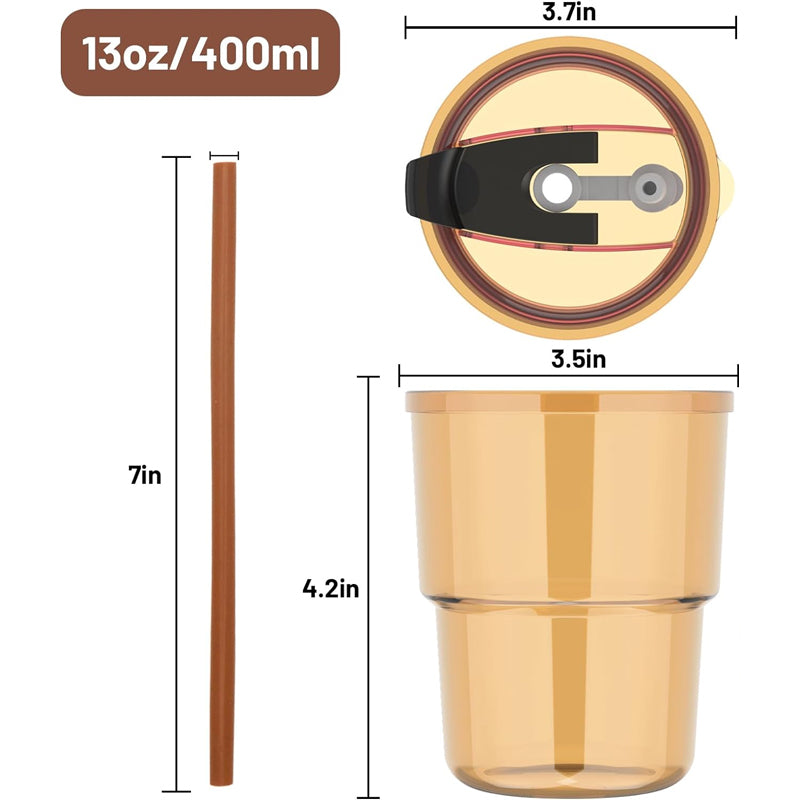 400ml/13oz Coffee Glass with Straw and Lid Sealed Carry-On Glass Coffee Cup Water Glass