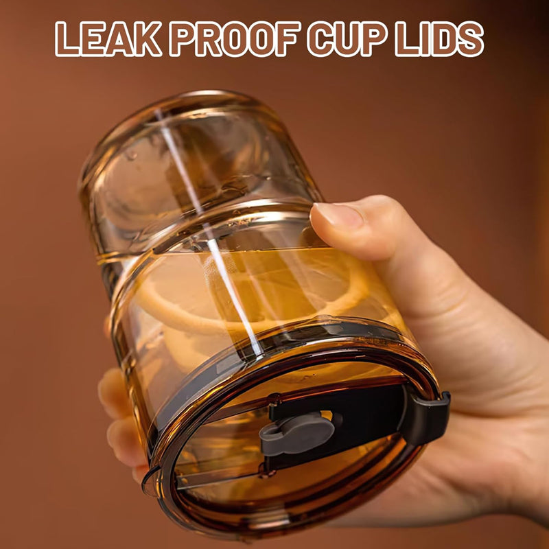 400ml/13oz Coffee Glass with Straw and Lid Sealed Carry-On Glass Coffee Cup Water Glass