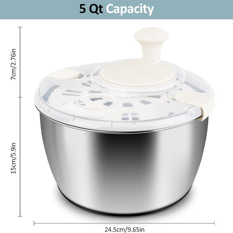 5Qt Stainless Steel Salad Spinner Large Vegetable Dryer with Drain Bowl Colander Spinner
