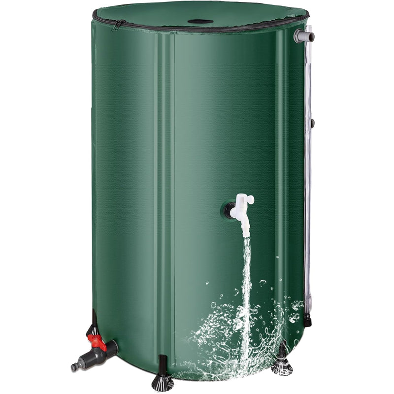 100 Gallon Collapsible Rain Barrel Large Capacity PVC Rainwater Collection System with Filter Spigots Overflow Kit