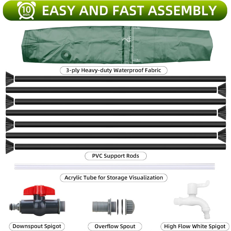 100 Gallon Collapsible Rain Barrel Large Capacity PVC Rainwater Collection System with Filter Spigots Overflow Kit