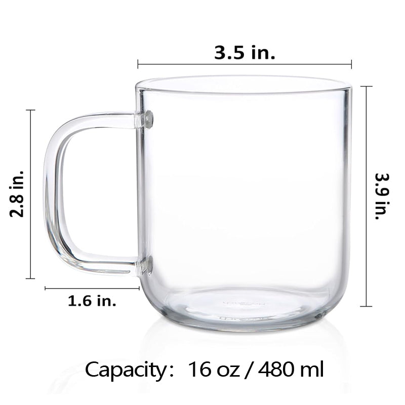 480ml/16oz Large Coffee Glass Hot/Cold Coffee Cup Tea Beverage Drinking Glass