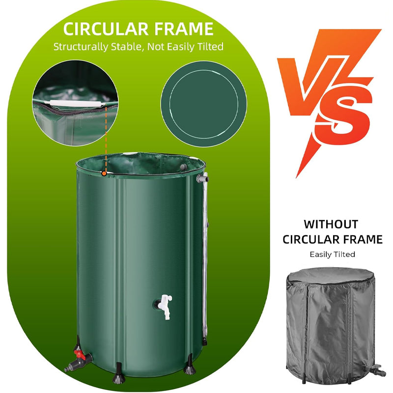 100 Gallon Collapsible Rain Barrel Large Capacity PVC Rainwater Collection System with Filter Spigots Overflow Kit