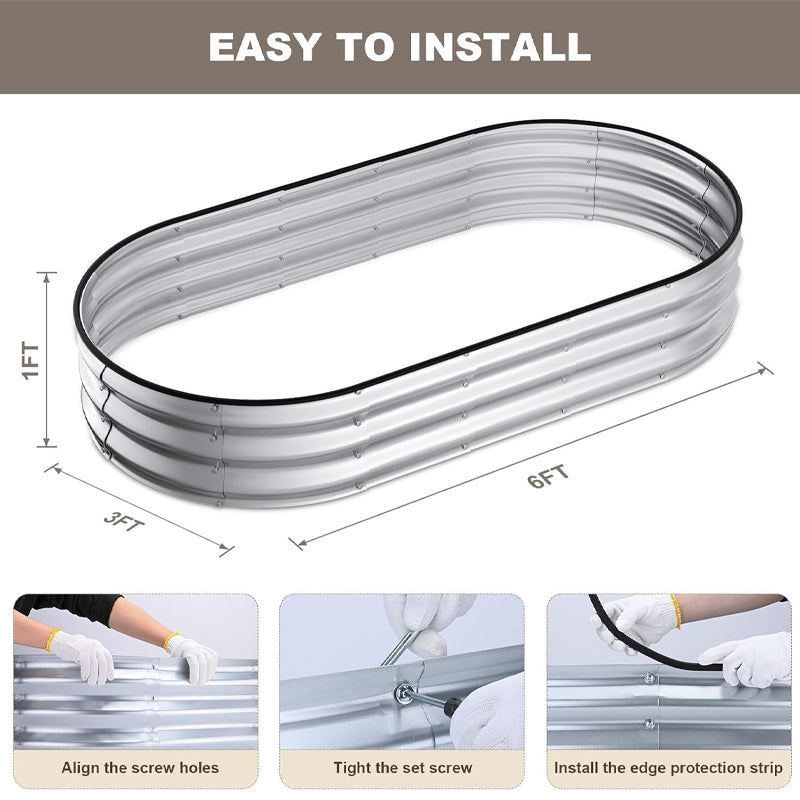 6x3x1 ft Raised Garden Bed Galvanized Metal Planter Box Outdoor Planter Bed with Safety Edging and Gloves