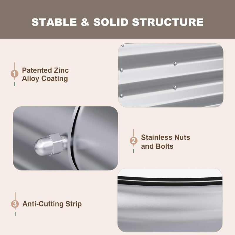 6x3x1 ft Raised Garden Bed Galvanized Metal Planter Box Outdoor Planter Bed with Safety Edging and Gloves