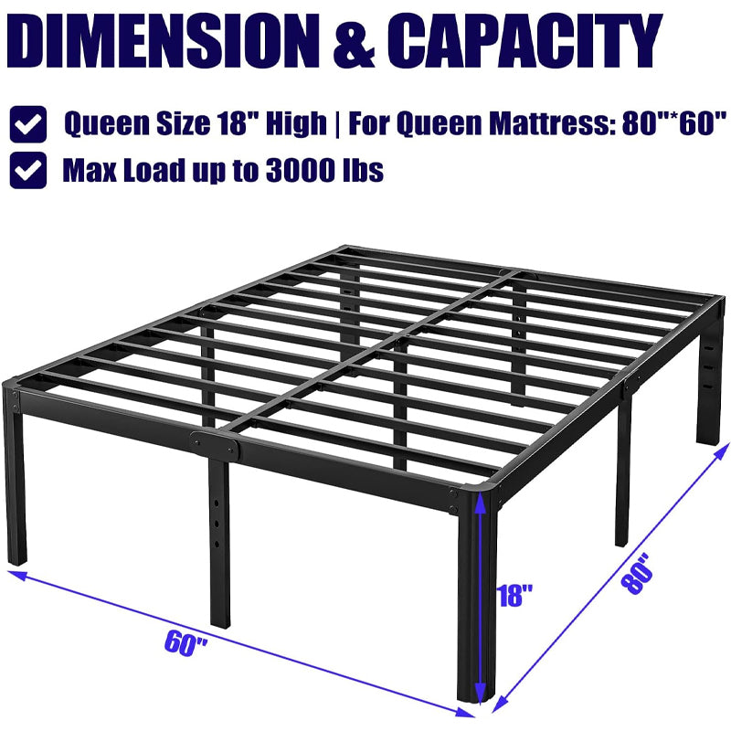 18 Inch Queen Bed Frame 3000 lbs Loading Capacity Metal Bed Frame Platform Durable Stable