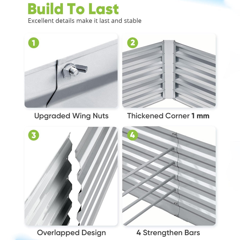 8x4x2 ft Galvanized Raised Garden Bed with 2 Tomato Cages for Outdoor Vegetable Flower