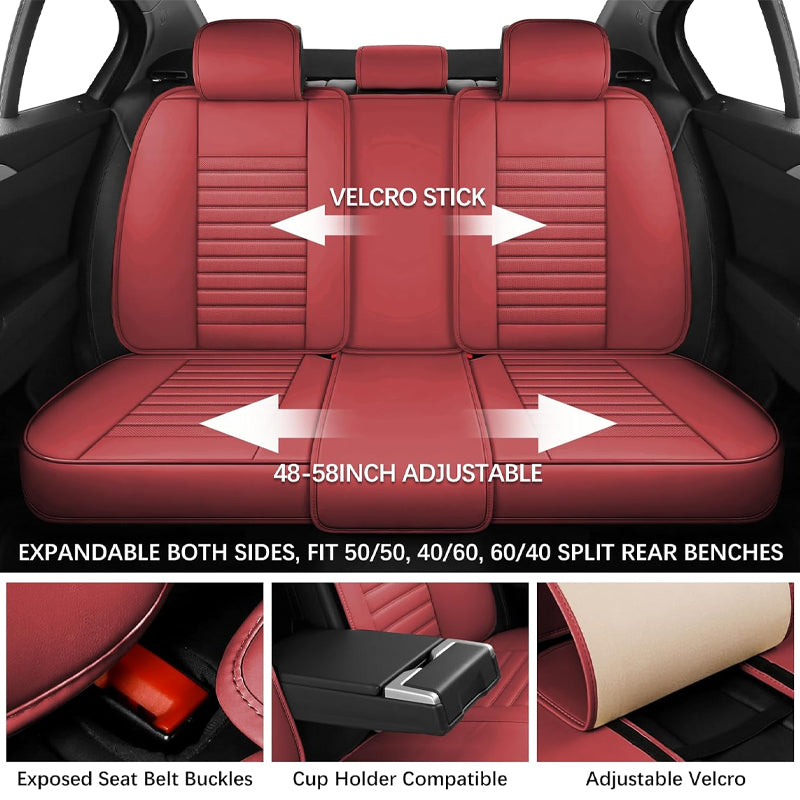 Wine Red Car Seat Covers Universal Leather Seat Covers for Cars Sedan SUV Truck for 5 Seats